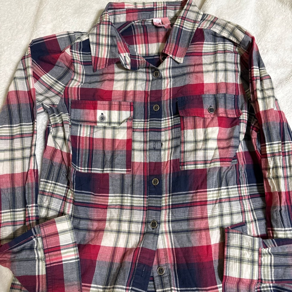 Dolled Up by Fang Red and Blue Plaid Flannel Button‎ Down Shirt SIZE SMALL